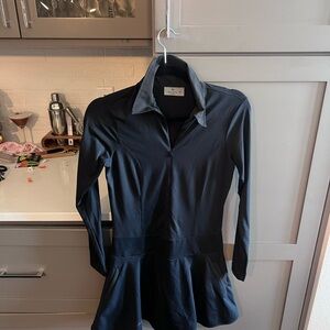 OLAY Black Long-Sleeve Zip Polo Dress with Flared Skirt